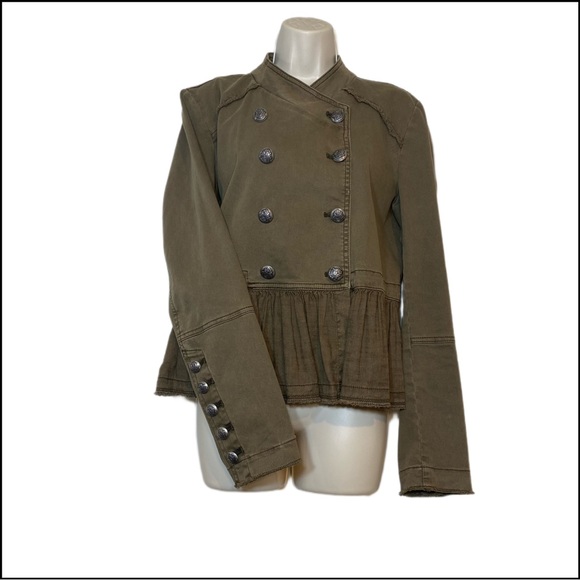FREE PEOPLE OLIVE RUFFLE-TRIM PEPLUM MILITARY JACKET Sz S - Picture 8 of 12